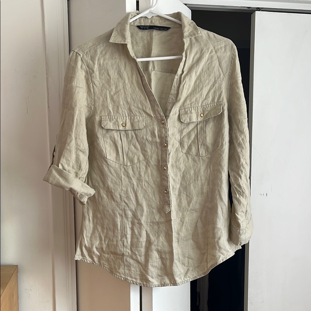 ZARA Light Tan Linen Shirt